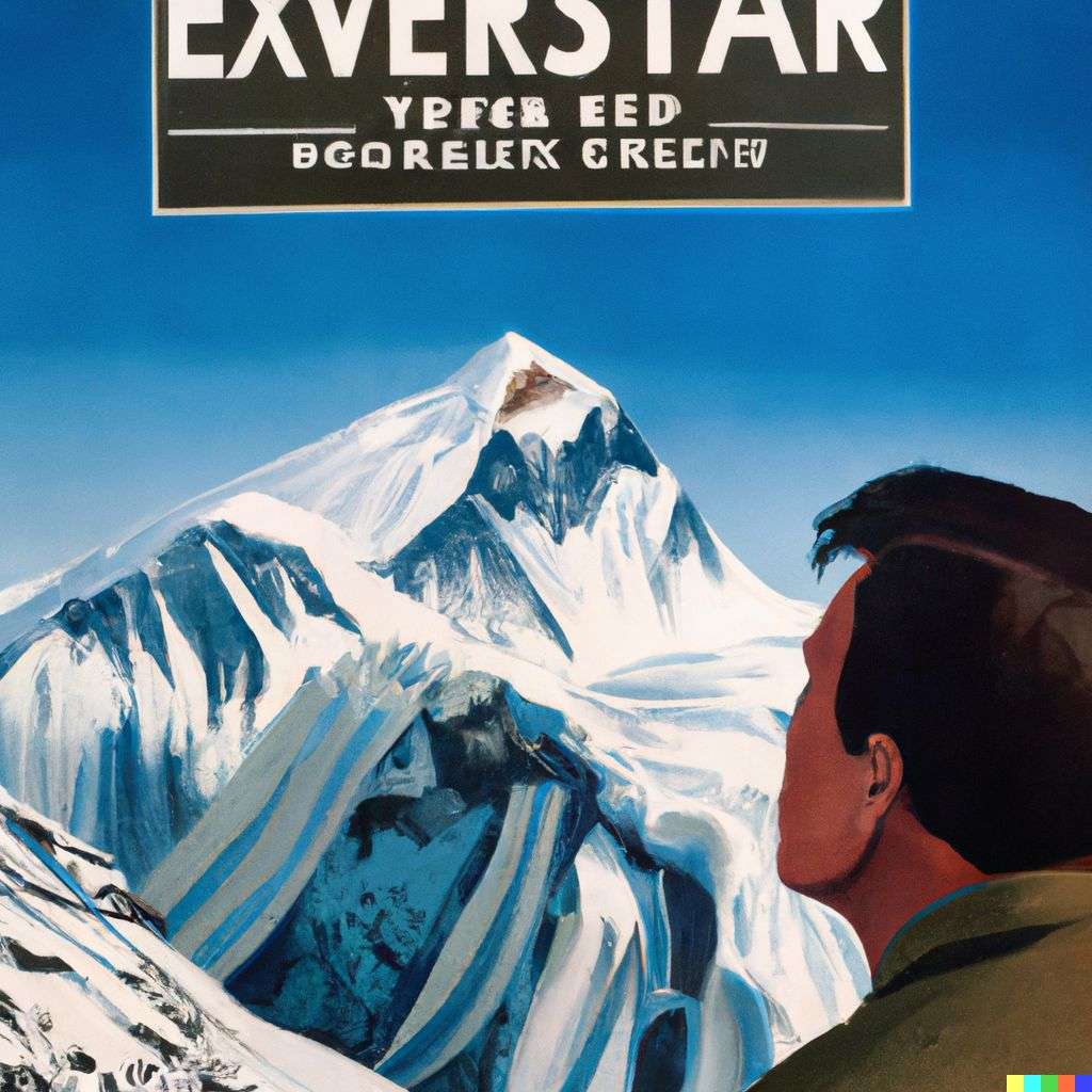 someone gazing at Mount Everest, advertisement from the '60s